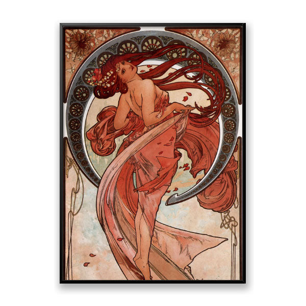 Quadro Dança Alphonse Mucha Moldura Filete Preta