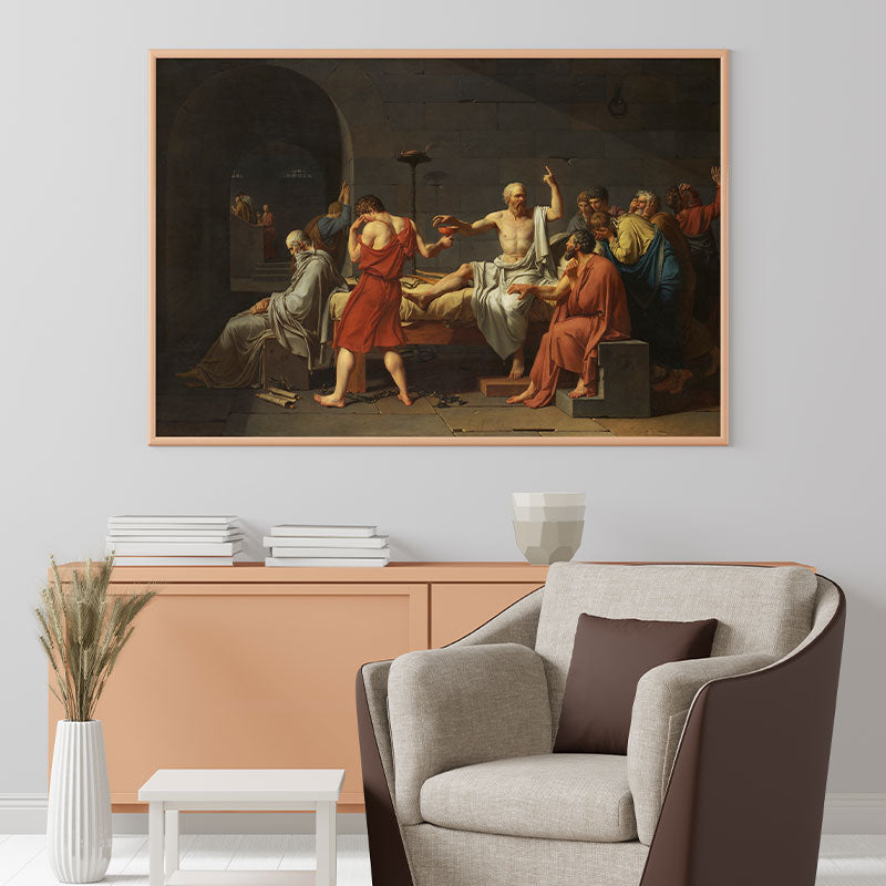 Quadro Decorativo A Morte de Sócrates Pendurado Acima de Poltrona.