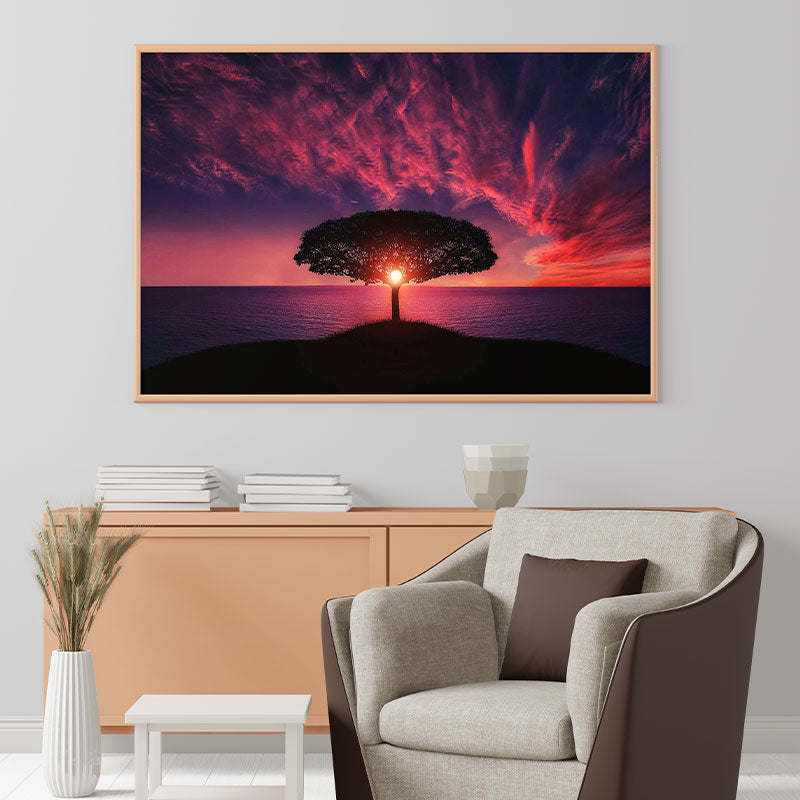 Quadro Decorativo Árvore Pôr Do Sol
