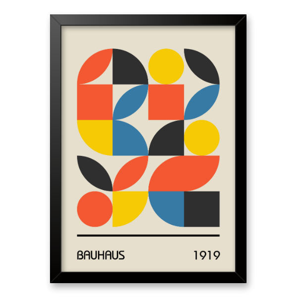 Quadro Decorativo Geométrico Bauhaus Moldura Tradicional Preta