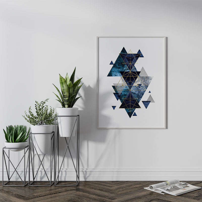 Quadro Decorativo Geométrico Triângulos Azuis