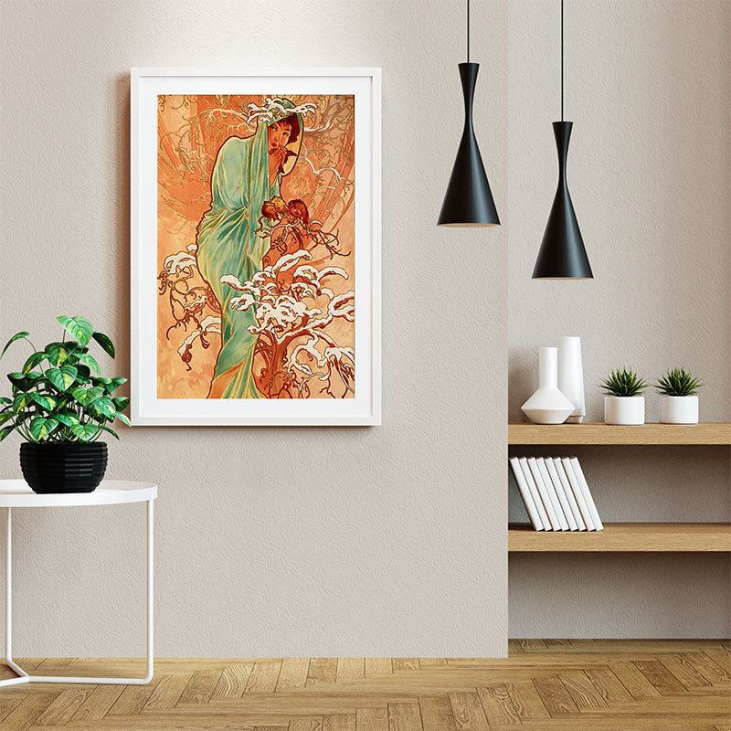 Quadro Decorativo Inverno Pendurado ao Lado de Luminárias Pretas