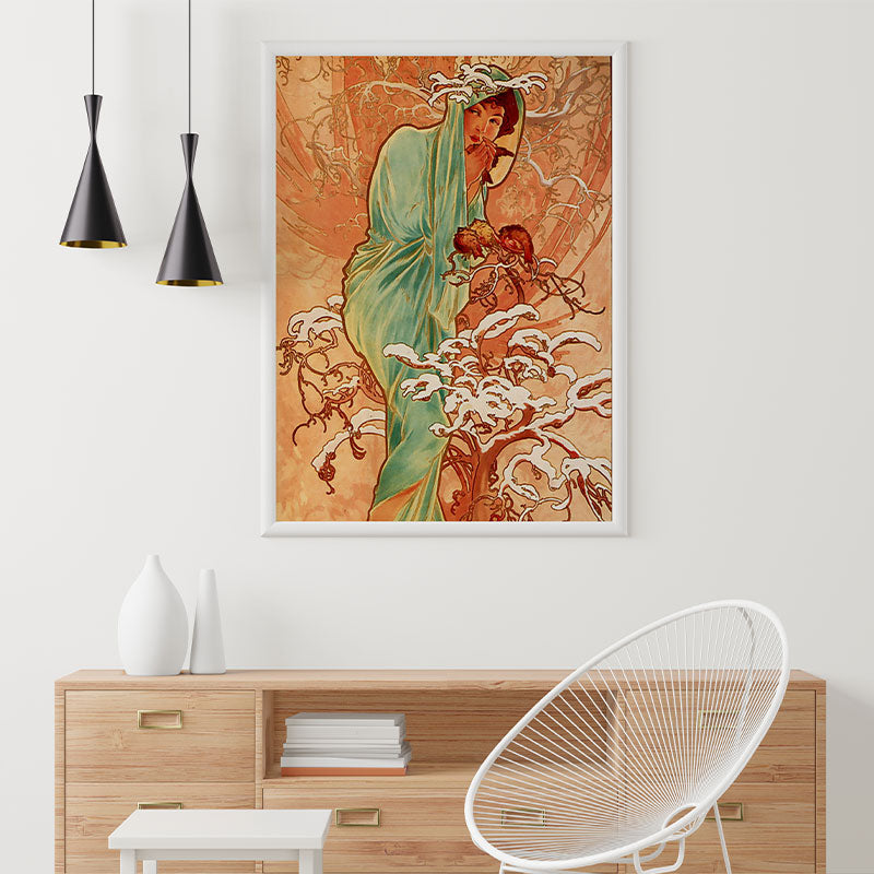Quadro Decorativo Inverno Pendurado Acima de Móvel de Madeira