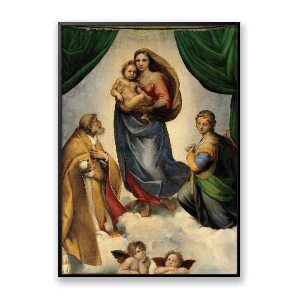 Quadro Decorativo Madona Sistina Moldura Filete Preta