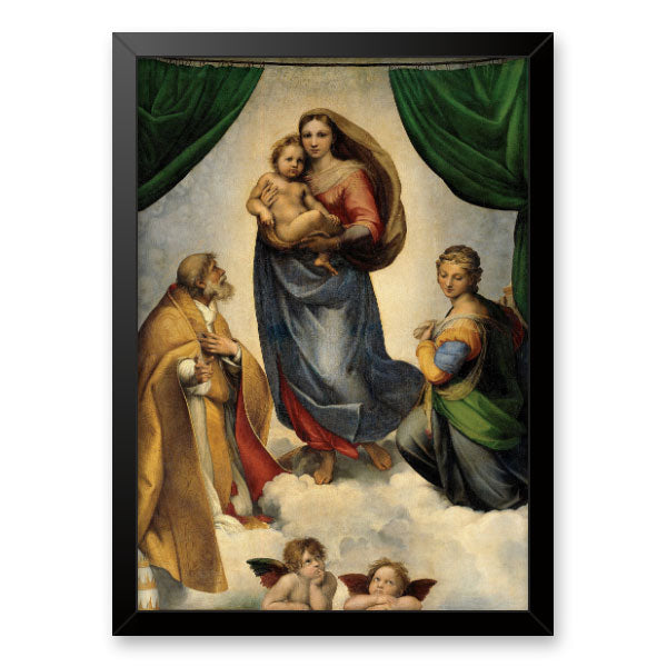 Quadro Decorativo Madona Sistina Moldura Tradicional Preta