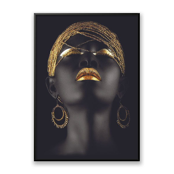 Quadro Decorativo Negra Dourada Moldura Filete Preta