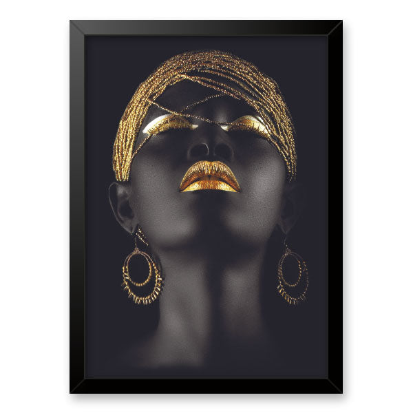 Quadro Decorativo Negra Dourada Moldura Tradicional Preta