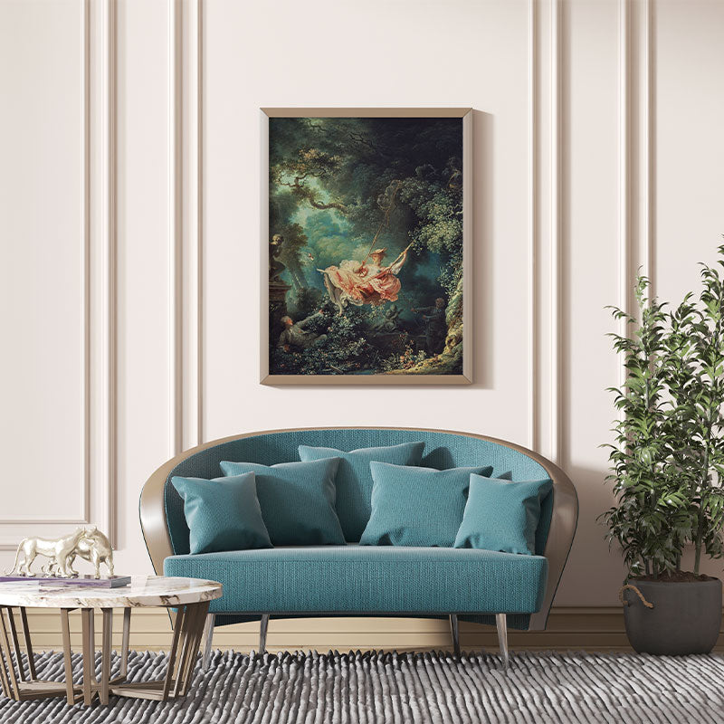 Quadro Decorativo O Balanço Pendurado Acima de Sofá Verde.