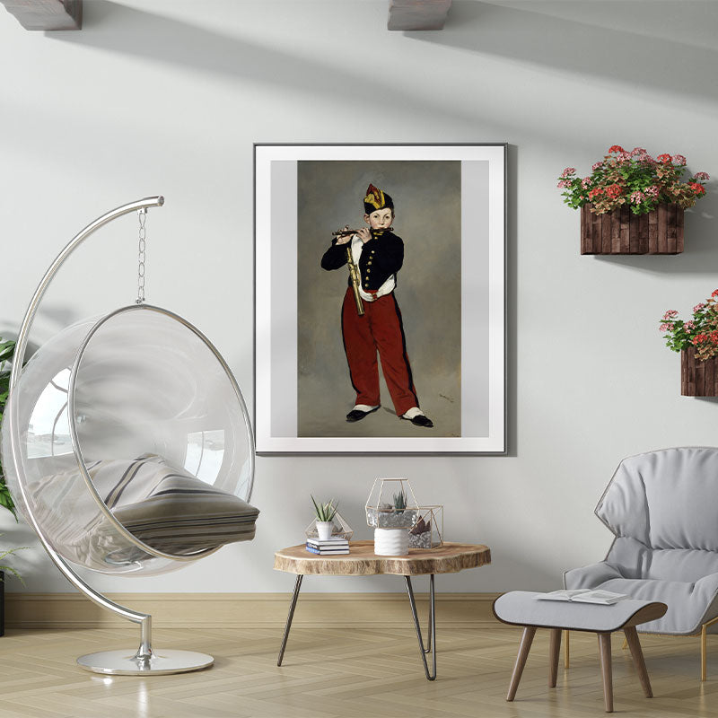 Quadro Decorativo O Tocador de Pífaro Pendurado em Parede Branca.