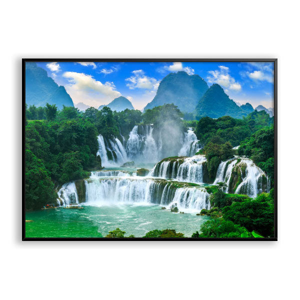 Quadro Decorativo Paisagem Cachoeira Moldura Filete Preta