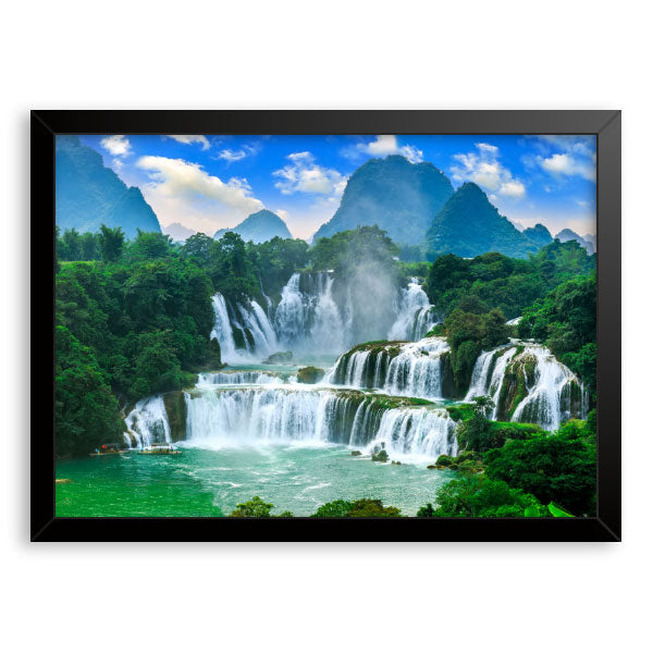 Quadro Decorativo Paisagem Cachoeira Moldura Tradicional Preta