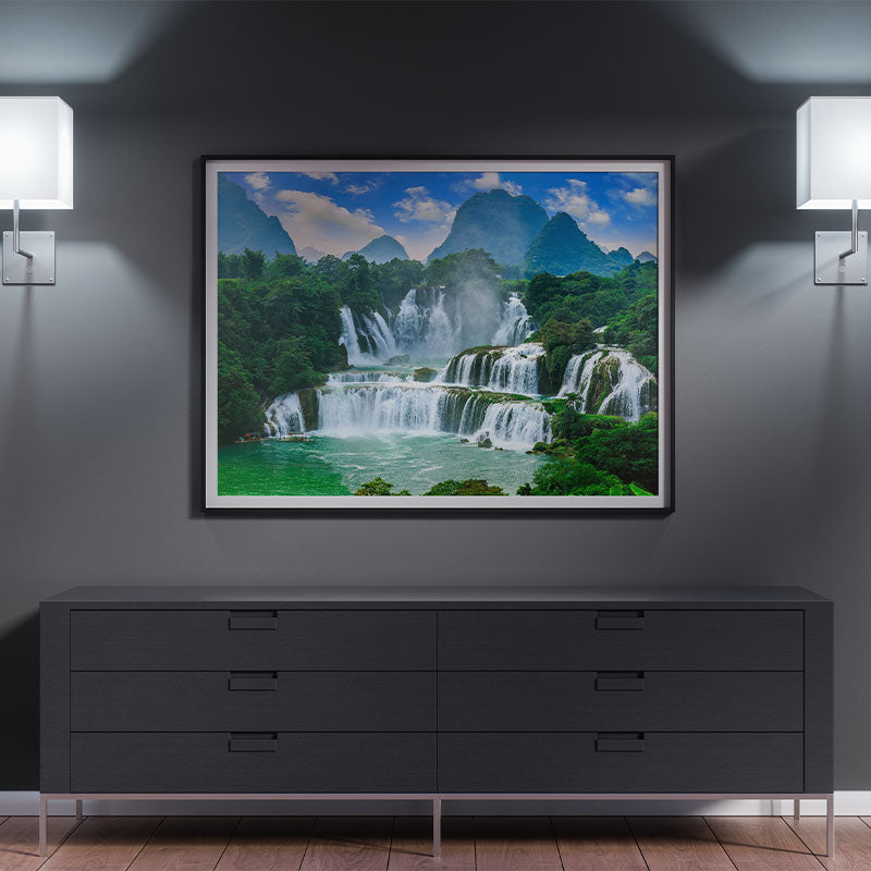 Quadro Decorativo Paisagem Cachoeira Pendura em Parede Preta.