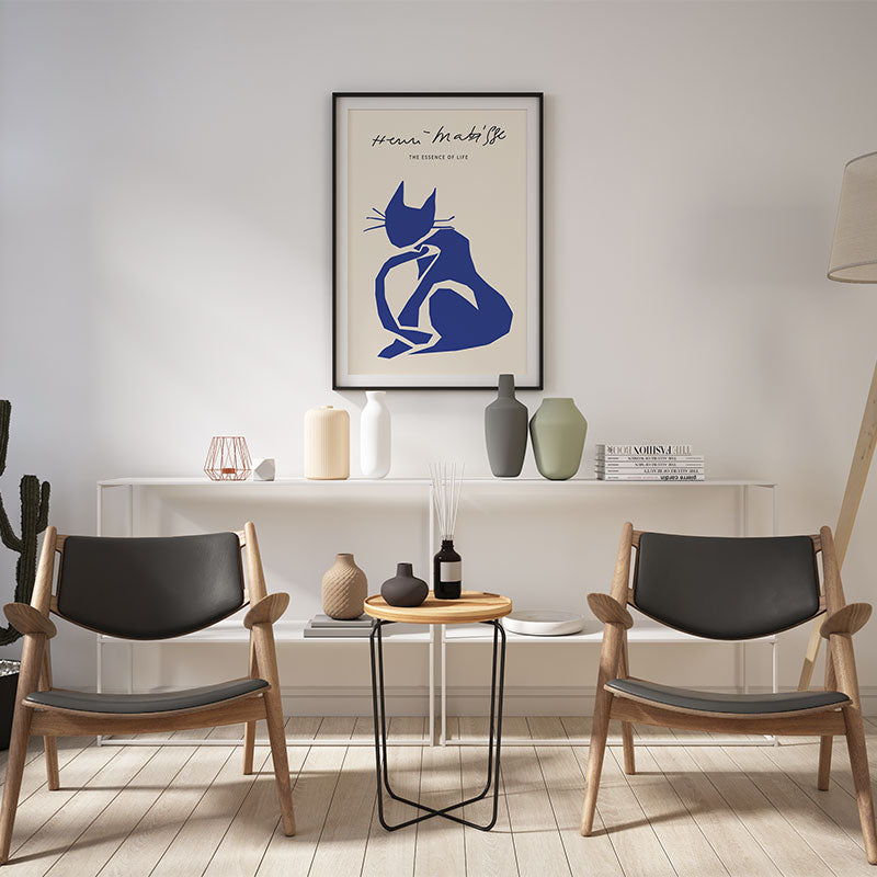 Quadro Gato Azul Matisse em Sala Minimalista.