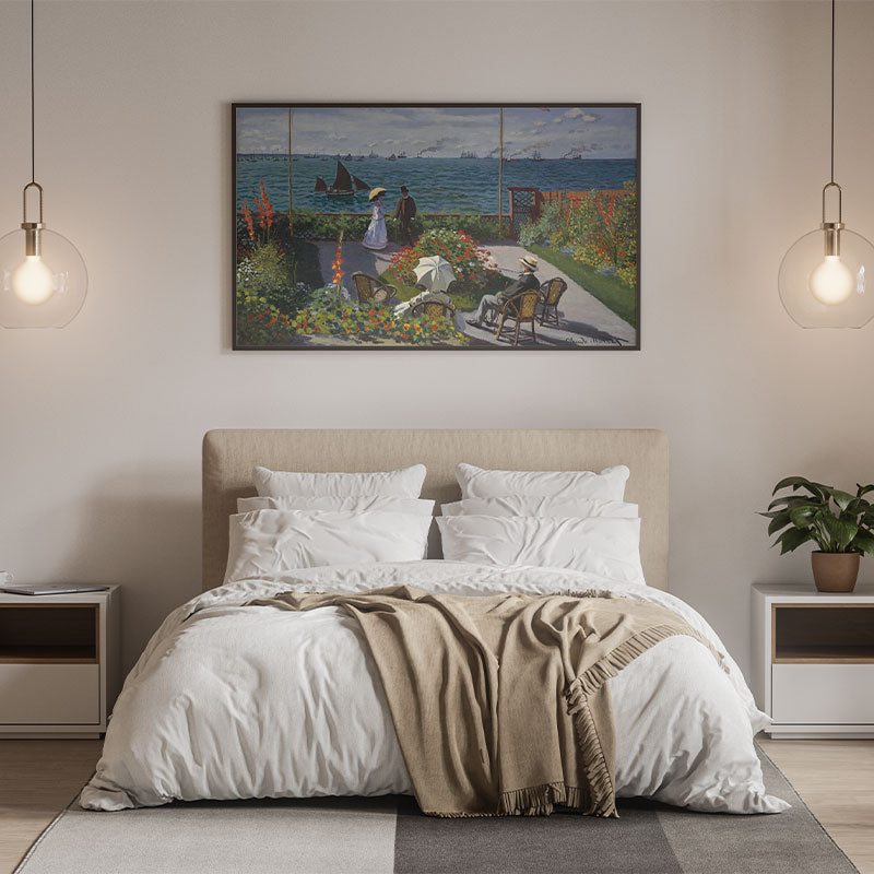 Quadro Jardim Em Sainte-Adresse Pendurado Acima de Cama de Casal.
