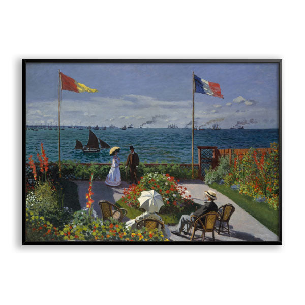 Quadro Jardim Em Sainte-Adresse Monet Moldura Filete Preta