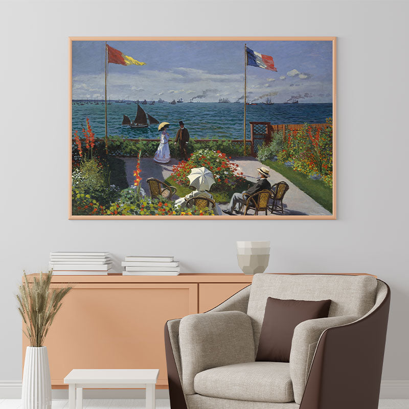 Quadro Jardim Em Sainte-Adresse Pendurado Acima de Móvel de Madeira.