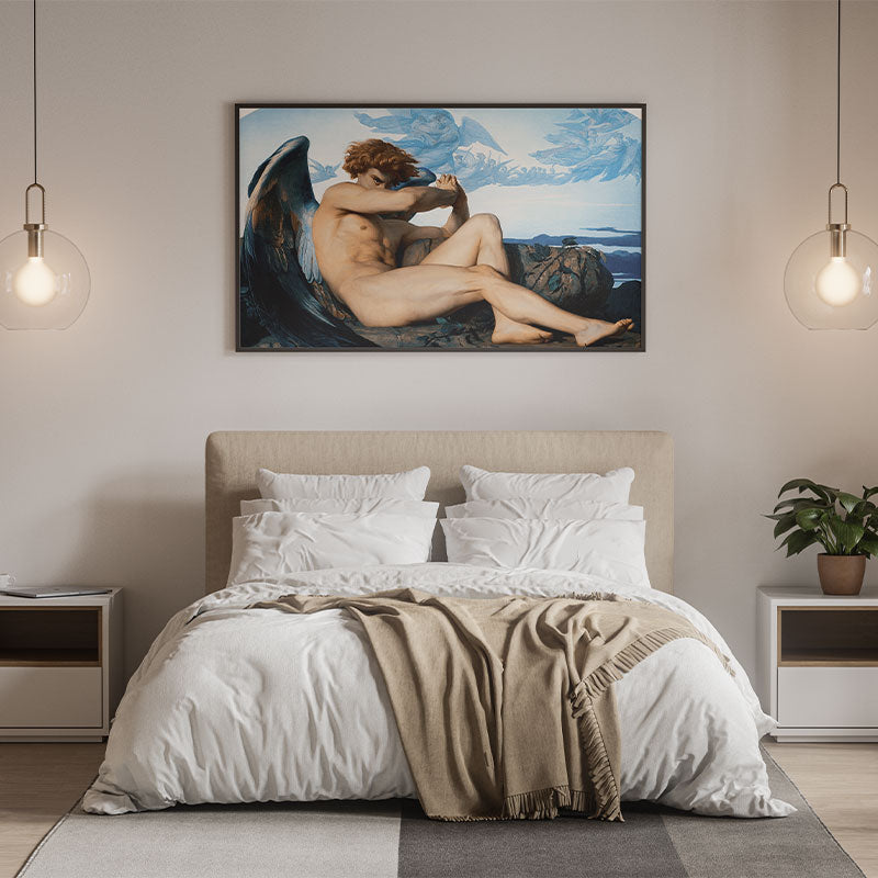 Quadro Lúcifer O Anjo Caído de Alexandre Cabanel emoldurado e decorando um quarto sofisticado