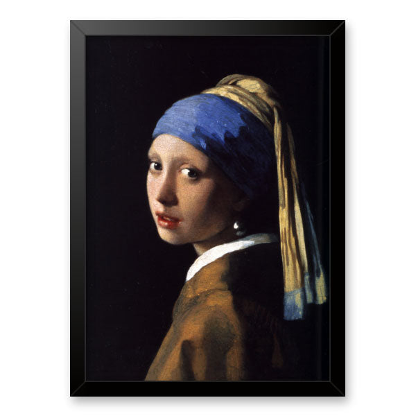 Quadro Moça Com Brinco De Pérola Moldura Tradicional Preta