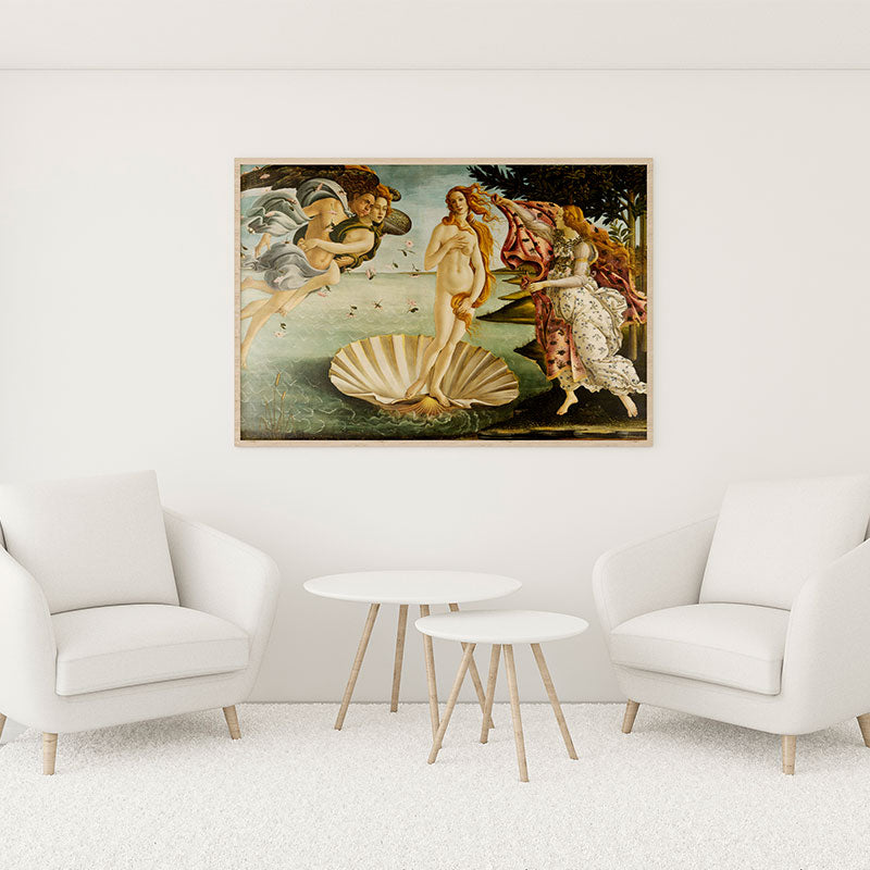 Quadro O Nascimento de Vênus Botticelli Pendurado em Parede Branca.