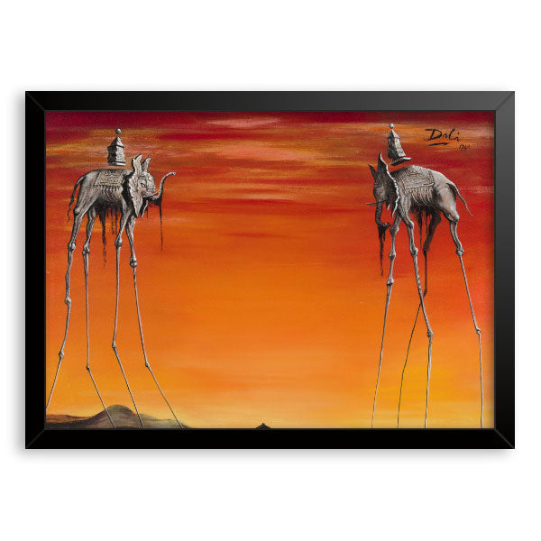 Quadro Os Elefantes Salvador Dalí Moldura Tradicional Preta