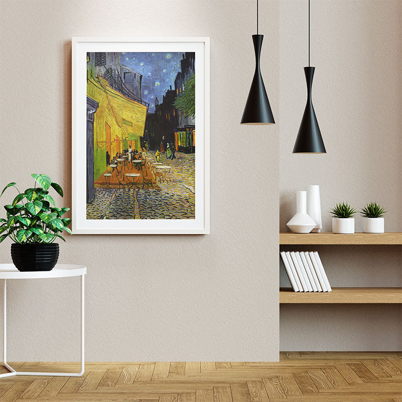 Quadro Terraço do Café À Noite ao Lado de Luminárias Pretas.