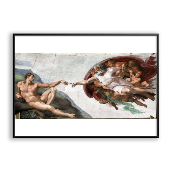 Quadro Decorativo A Criação de Adão Michelangelo Moldura Filete Preta