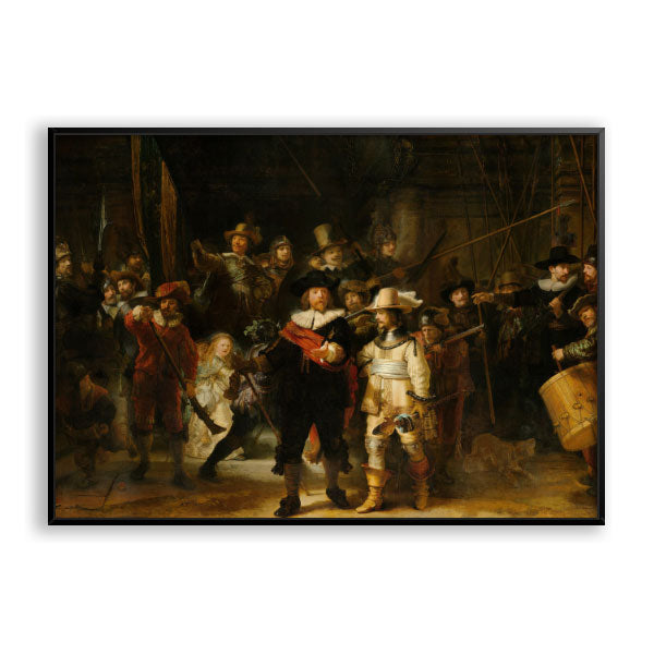 Quadro Decorativo A Ronda Noturna Rembrandt Moldura Filete Preta