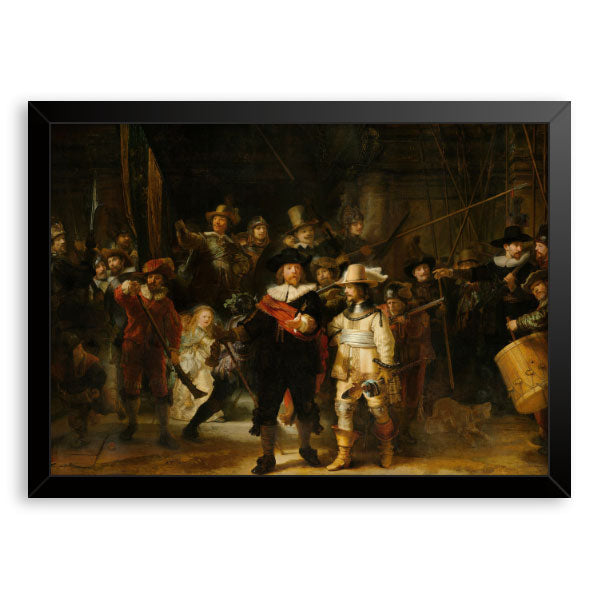 Quadro Decorativo A Ronda Noturna Rembrandt Moldura Tradicional Preta