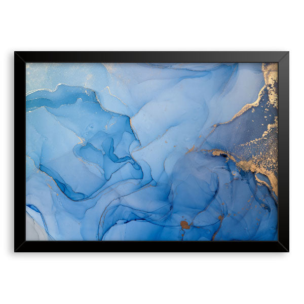 Quadro Decorativo Abstrato Azul Moldura Tradicional Preta