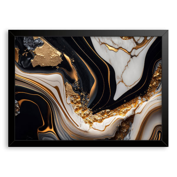 Quadro Decorativo Abstrato Preto e Dourado Moldura Tradicional Preta