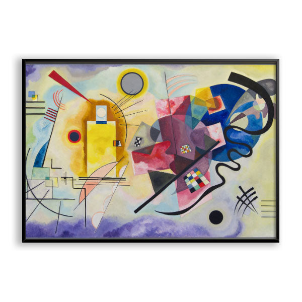 Quadro Decorativo Amarelo Vermelho Azul Kandinsky Moldura Filete Preta