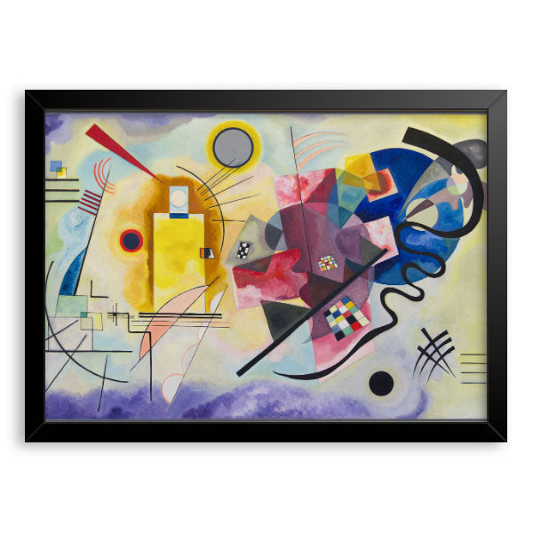 Quadro Decorativo Amarelo Vermelho Azul Kandinsky Moldura Tradicional Preta