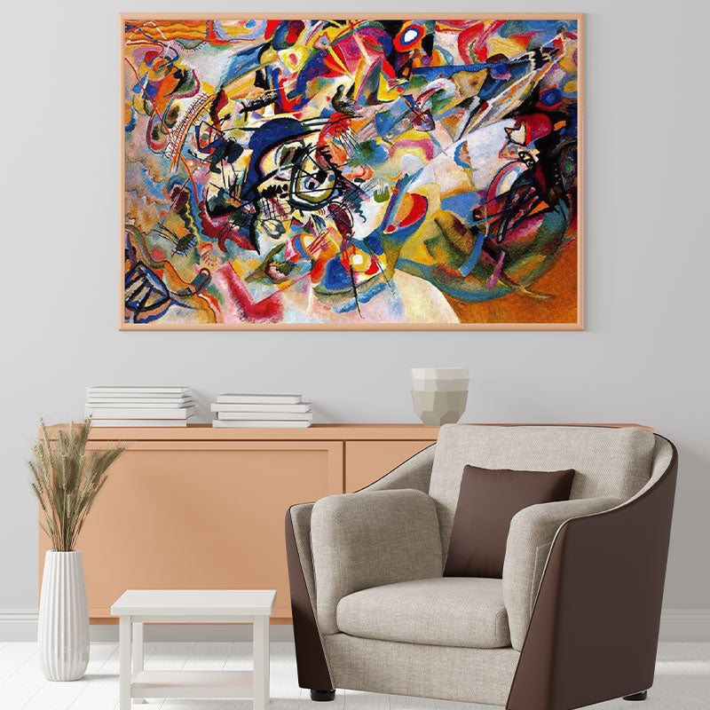 Quadro Decorativo Composição VII Pendurado Acima de Móvel de Madeira.