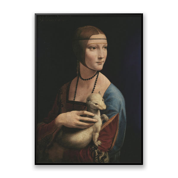 Quadro Decorativo Dama Com Arminho Leonardo Da Vinci Moldura Filete Preta