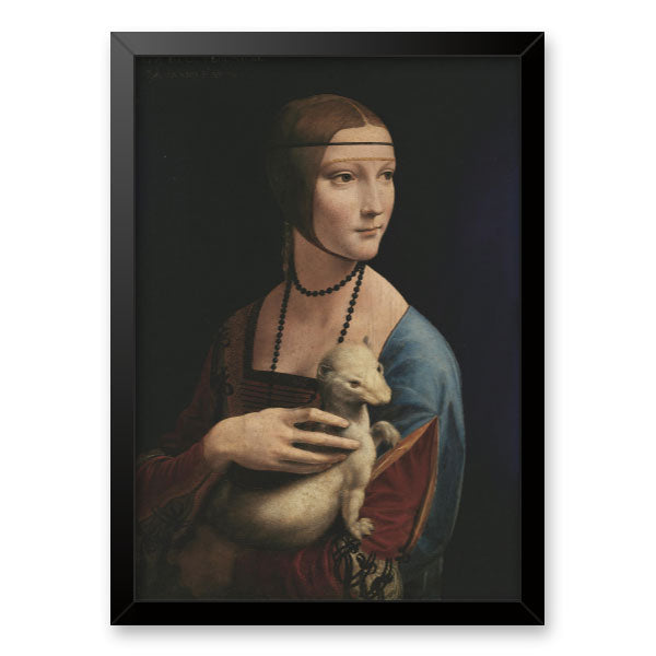 Quadro Decorativo Dama Com Arminho Leonardo Da Vinci Moldura Tradicional Preta