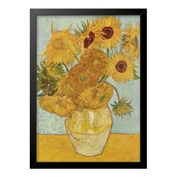 Quadro Decorativo Doze Girassóis Numa Jarra Van Gogh Moldura Tradicional Preta
