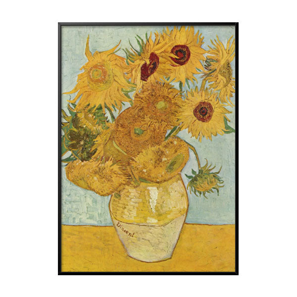 Quadro Decorativo Doze Girassóis Numa Jarra Van Gogh Moldura Filete Preta