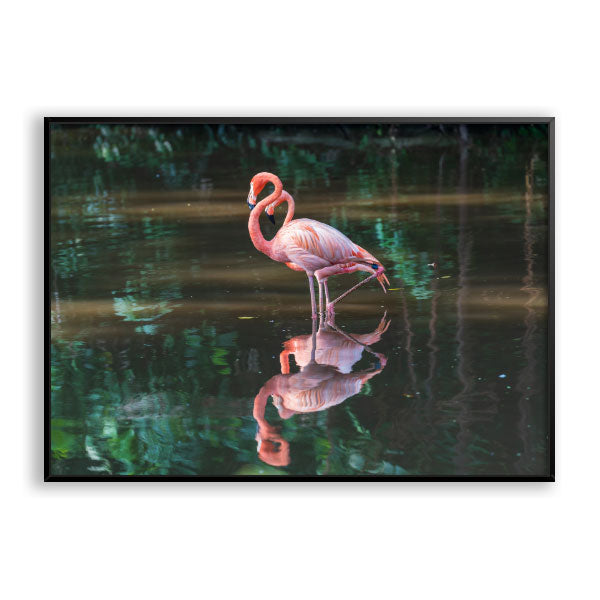 Quadro Decorativo Flamingos Moldura Filete Preta
