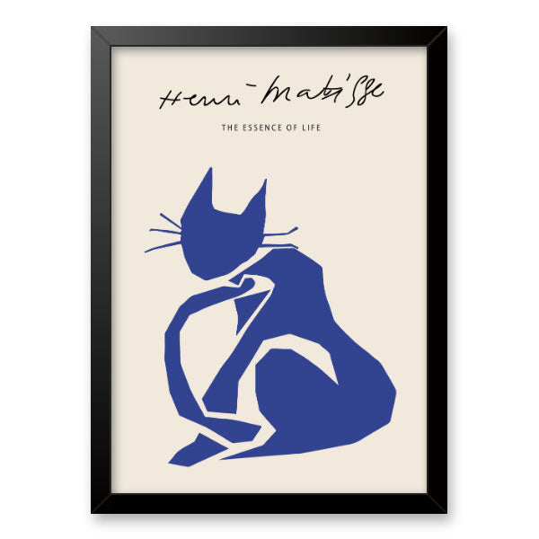 Quadro Decorativo Gato Azul Henri Matisse Moldura Tradicional Preta
