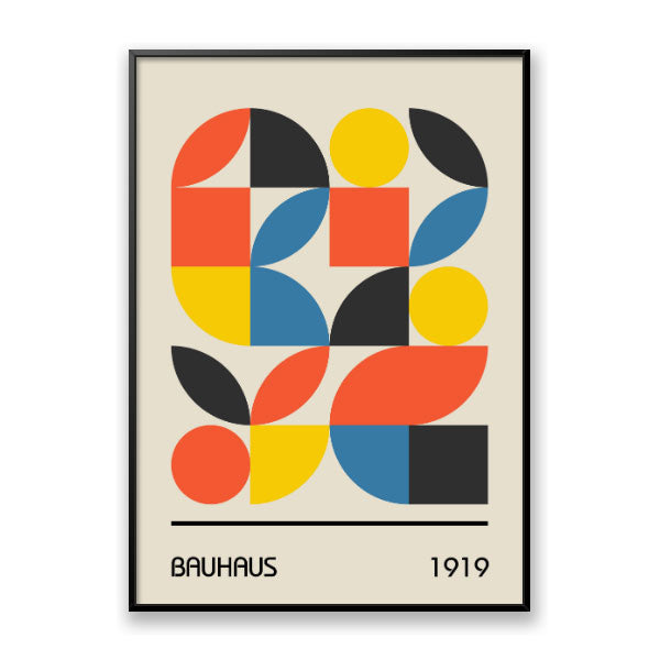 Quadro Decorativo Geométrico Bauhaus 1919 Moldura Filete Preta