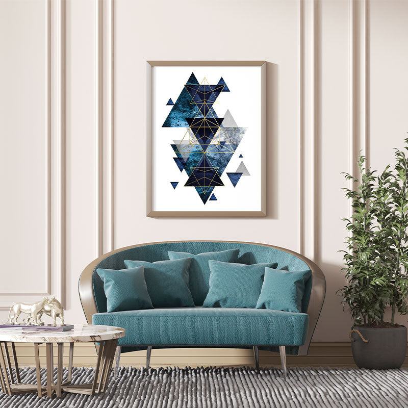 Quadro Decorativo Geométrico Triângulos Azuis