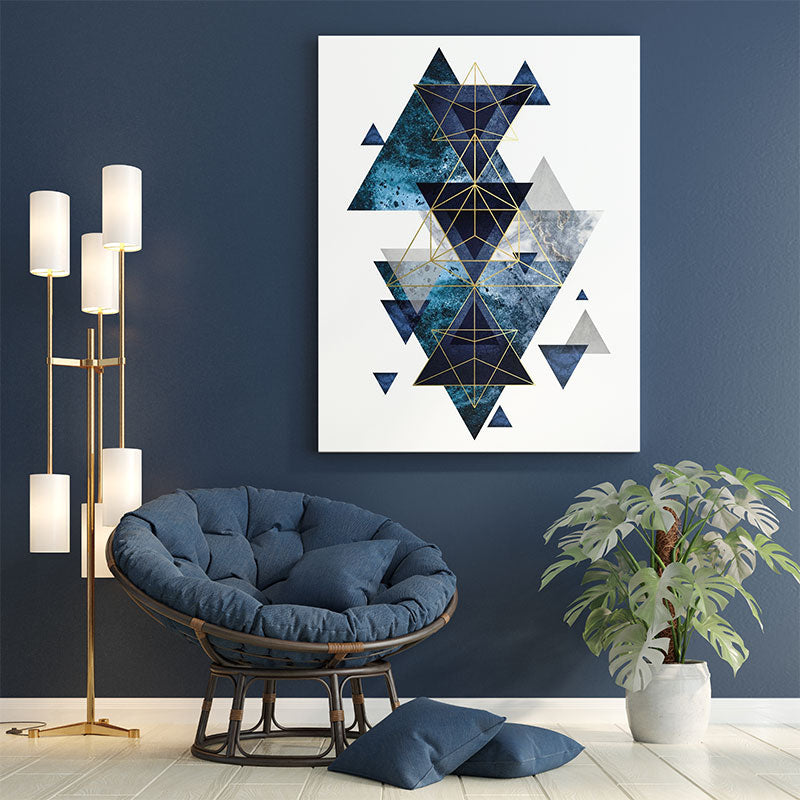 Quadro Decorativo Geométrico Triângulos Azuis