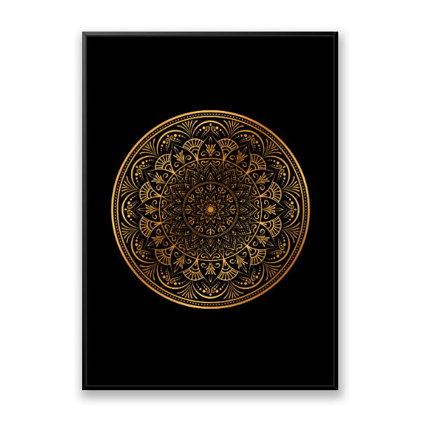 Quadro Decorativo Mandala Dourada Moldura Filete Preta