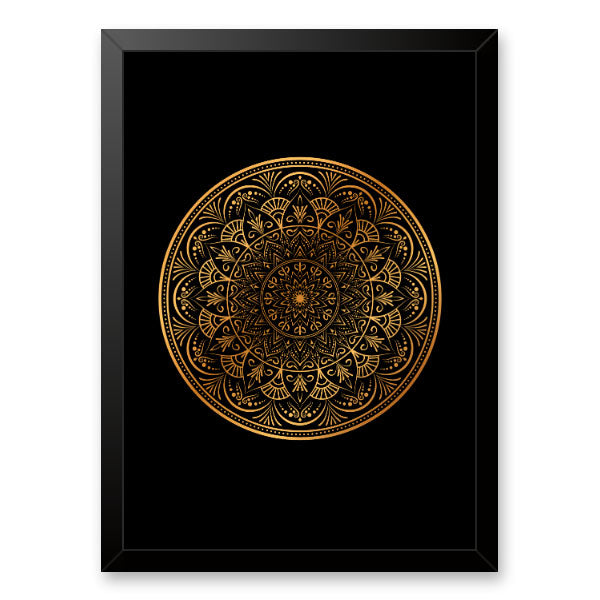 Quadro Decorativo Mandala Dourada Moldura Tradicional Preta