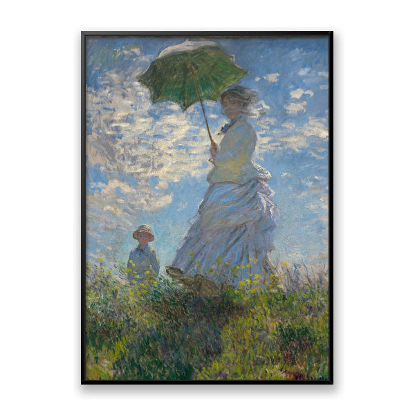 Quadro Decorativo Mulher Com Sombrinha Monet Moldura Filete Preta