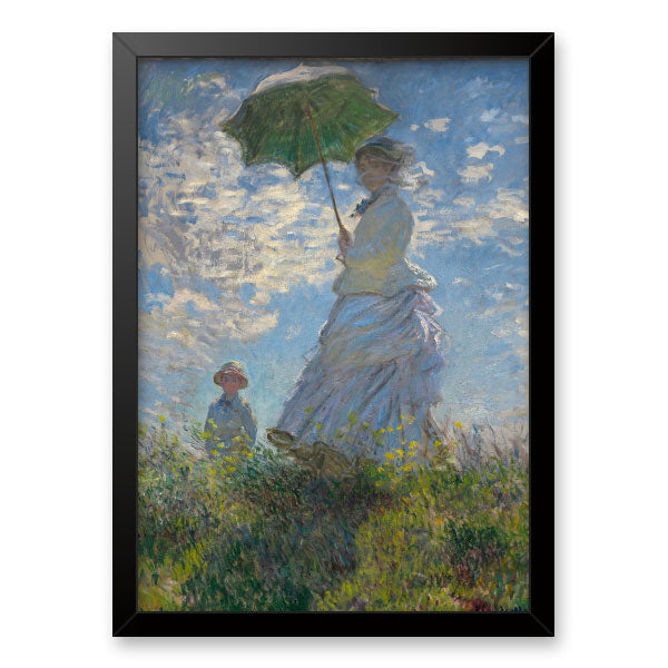 Quadro Decorativo Mulher Com Sombrinha Monet Moldura Tradicional Preta