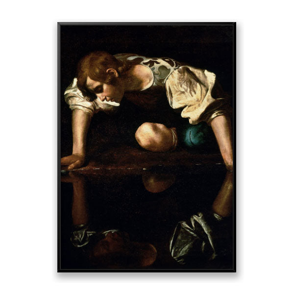 Quadro Decorativo Narciso Caravaggio Moldura Filete Preta