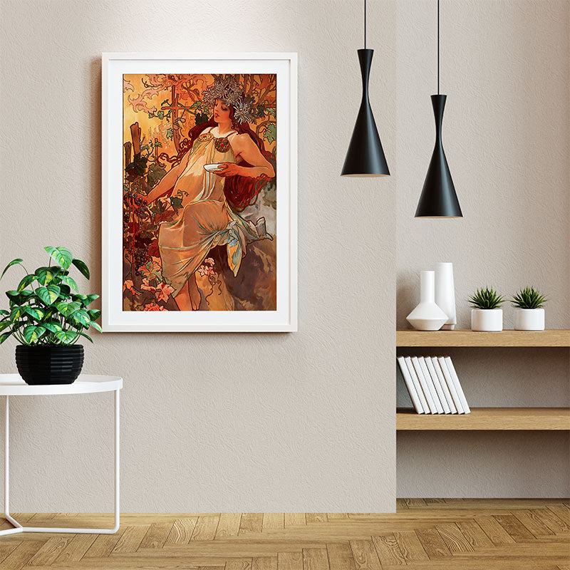 Quadro Decorativo Outono Pendurado ao Lado de Luminárias Pretas