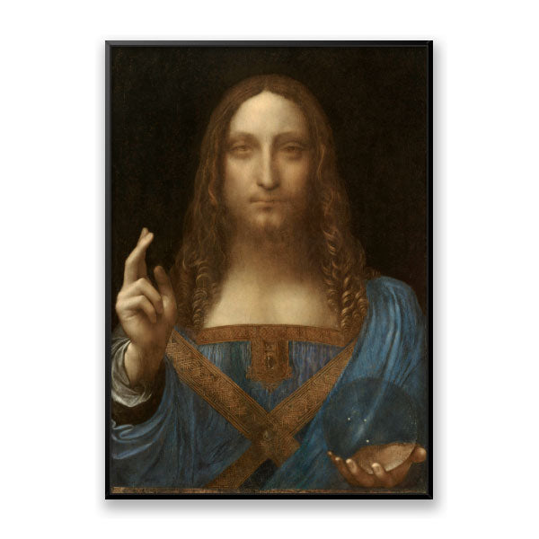 Quadro Decorativo Salvator Mundi Leonardo Da Vinci Moldura Filete Preta