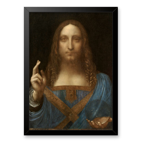 Quadro Decorativo Salvator Mundi Leonardo Da Vinci Moldura Tradicional Preta